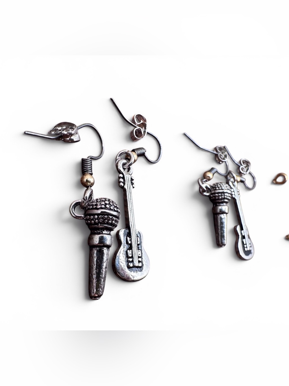 Nickel Free Set Sterling-Style Silver Microphone and Guitar Drop Earrings - Picture 3 of 6